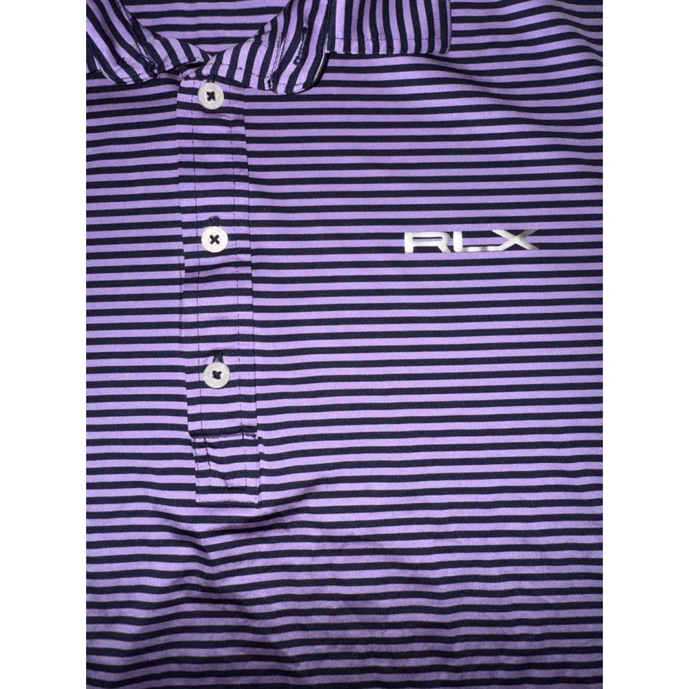 RLX Ralph Lauren Golf Polo Men's XL Purple Stripe Performance Preppy Athletic